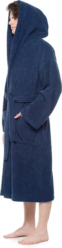 Vista 3 de Arus - Bata de baño clásica de algodón turco con capucha para hombre con opción de longitud larga