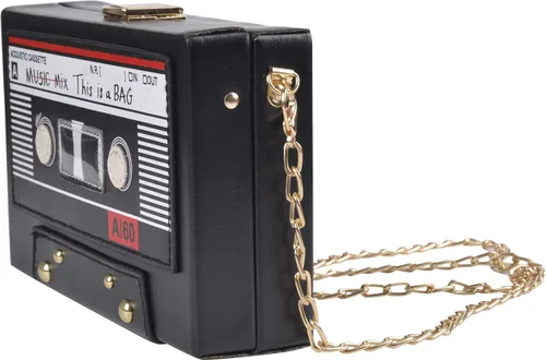 Vista 2 de QZUnique Bolso de hombro en forma de cinta con grabador de radio PU Crossbody bolso de noche retro para mujer, bolso de mano