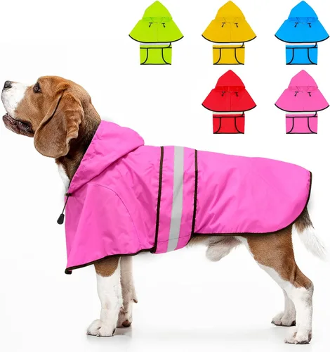 Vista 13 de Weesiber Chubasquero para perro, impermeable con agujero para correa, ropa de lluvia con capucha reflectante para cachorros, poncho para mascotas