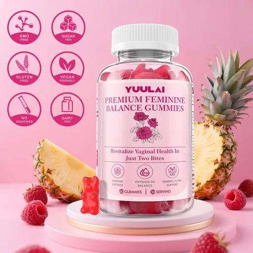 Vista 7 de Gomitas de equilibrio femenino premium, gomitas femeninas de piña hawaiana para mujeres, equilibrio de pH y salud vaginal, veganas, 60 gomitas