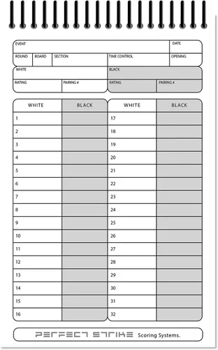 Vista 3 de Libro de puntuaciones de ajedrez Perfect Strike con reglas e instrucciones de puntuación. Resistente. Calidad de competencia. (5.5" x 8.5")