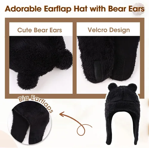 Vista 4 de Gorro de invierno para bebé con orejeras, unisex, gorro de nieve para bebés, gorro de forro polar cálido para niños de 0 a 36 meses