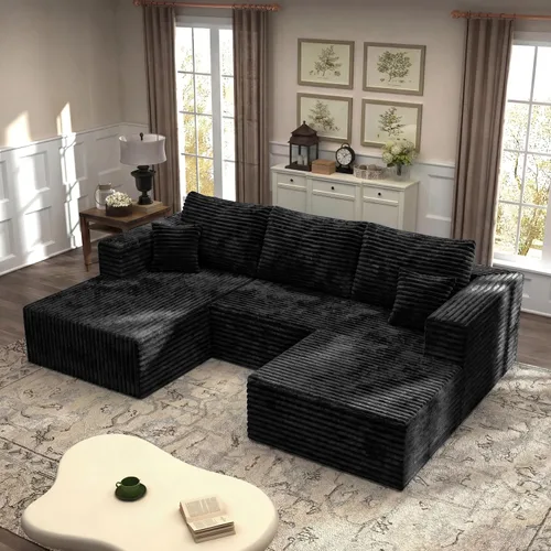 Vista 48 de Sofá modular en forma de L de 118 pulgadas, moderno sofá modular de pana de espuma viscoelástica de 4 plazas con otomana, asiento profundo tapizado