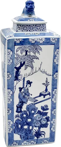 Vista 2 de Red Lantern Tarro de perro cuadrado azul y blanco de 20