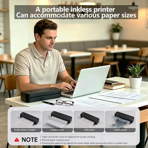 Vista 3 de Impresora portátil bluetooth sin tinta térmica para teléfono y computadora Negro