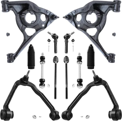 Vista 104 de Detroit Axle – 12 brazos de control superiores e inferiores delanteros con rótulas, barras de unión exteriores e interiores con topes, barras