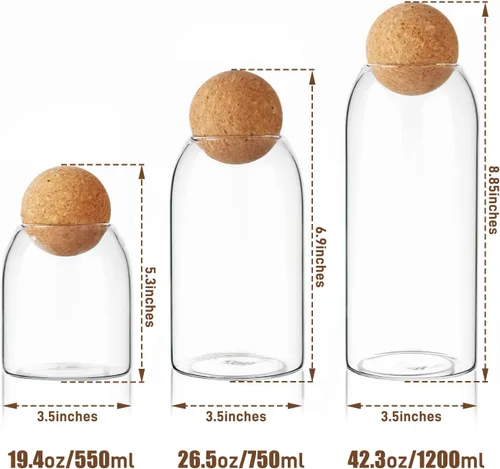 Vista 10 de [Usado] Recipiente de almacenamiento de alimentos de vidrio, contenedor de almacenamiento de 3 piezas con corcho de bola, tarro de almacenamiento