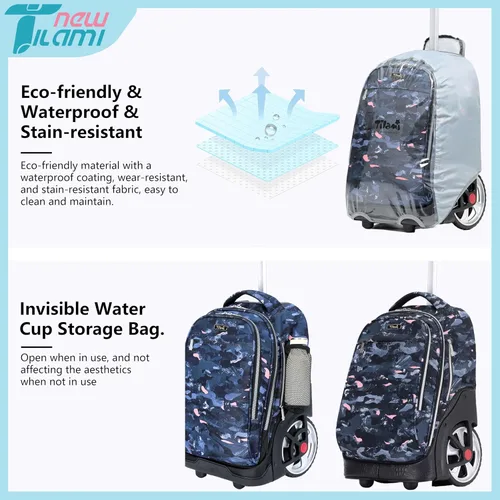 Vista 119 de NEW TILAMI Mochila con ruedas de 19 pulgadas con bolsa de almuerzo para niñas y niños, mochila para laptop con ruedas, bolsa de mano duradera
