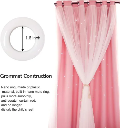 Vista 5 de UNISTAR - 2 paneles de cortinas opacas y transparentes con estrellas para dormitorio de niñas, niños, habitación de bebé, cortinas de doble capa