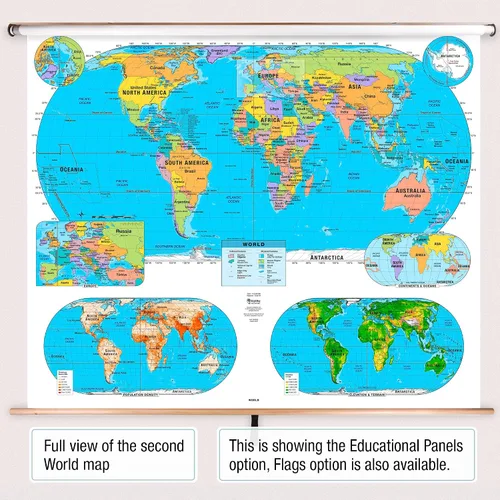 Vista 4 de BrightWay Educational - Juego de mapas desplegables para aulas primarias de Estados Unidos y del mundo [con paneles educativos] Mapas de pared