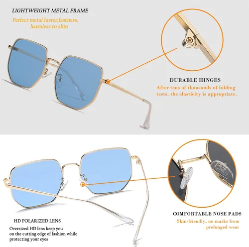 Vista 5 de HJSTES Square Polarized Sunglasses Womens Men Trendy Hexagon Frame Sun Glasses UV400 Protection
