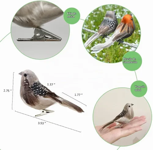 Vista 3 de LWINGFLYER 6 piezas de espuma artificial de simulación de pájaro gorrión adornos con clip en pájaros decorativos con plumas para decoración de árbol