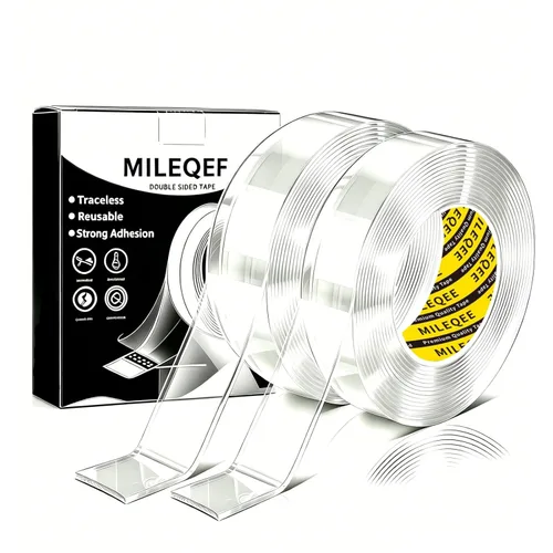 Vista 7 de Cinta de doble cara resistente, cinta de montaje transparente, tiras adhesivas fuertes, cinta transparente reutilizable para decoración del hogar