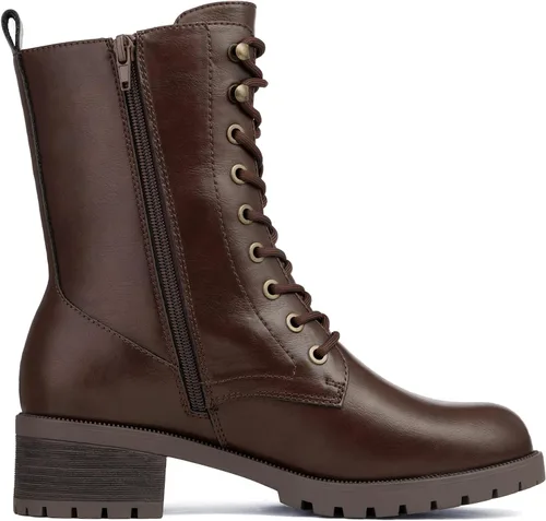 Vista 2 de DREAM PAIRS Botas de combate con cordones, botas militares de invierno a media pantorrilla para mujer