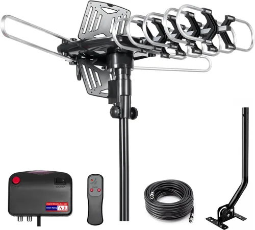 Vista 6 de [2019 versión exterior amplificado Digital HDTV Antena – 150 Mile Range – motorizado 360° rotación
