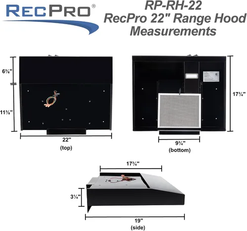 Vista 4 de RecPro Campana extractora RV con filtro de carbón y lámpara LED, motor de 12 V CC, 60 W de eficiencia energética, filtro de carbón integrado, diseño
