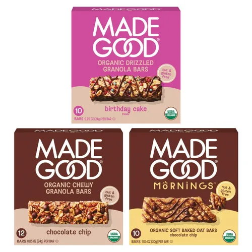 Vista 10 de MadeGood - Barras de granola de chocolate para pastel de cumpleaños, aperitivos de barra de granola sin gluten, 6 cajas, 30 unidades Nut-free and