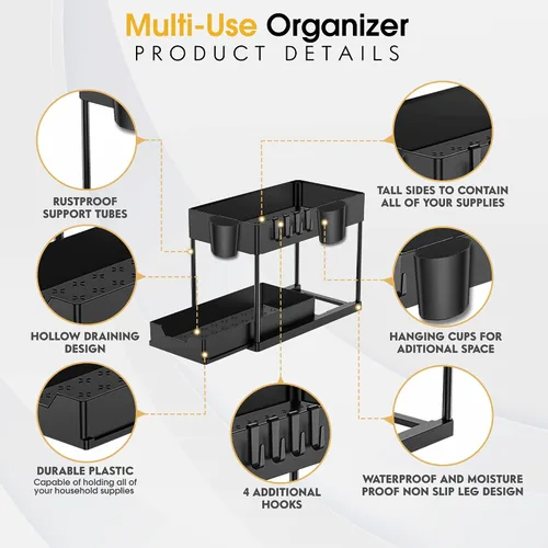 Vista 4 de Organizador para debajo del fregadero, organizador para debajo de la cama, organizador para debajo del gabinete, almacenamiento para fregadero