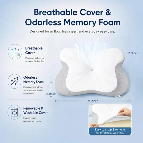 Vista 7 de Almohada cervical para el cuello para dormir, almohada ergonómica para dormir acogedora, almohada de espuma viscoelástica sin olor suave para dormir
