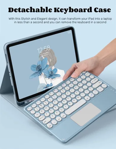 Vista 3 de Funda de teclado para iPad Mini - Funda de piel delgada con teclado desmontable Touchpad, soporte para lápices, color verde menta