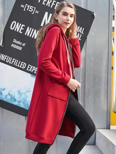 Vista 2 de DUOYANGJIASHA Sudaderas con capucha para mujer sudaderas con capucha de forro polar de invierno con cremallera completa, chaquetas largas de otoño