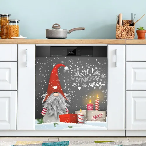 Vista 5 de Kigai Cubierta magnética de gnomo navideño para lavavajillas, panel de puerta de nevera de cocina, calcomanía magnética para lavadora de Gnomo