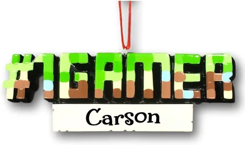 Vista 2 de Adorno de Navidad personalizado para videojuegos – #1 Gamer Pixel PC Game Hobby Lover – Nombre personalizado o etiqueta de jugador