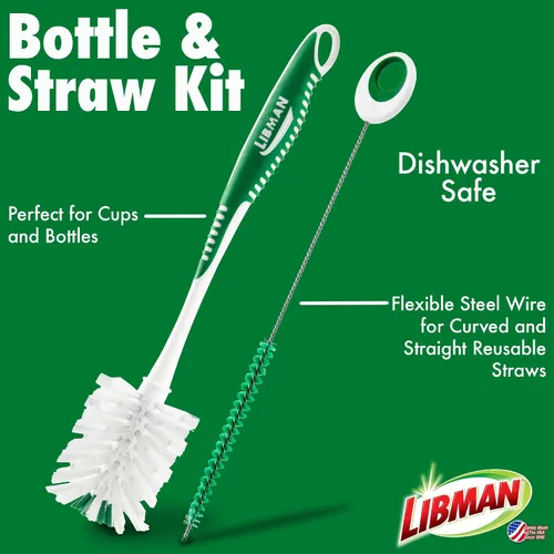 Vista 4 de Libman - Kit de cepillo para botellas y platos, cepillos de limpieza para uso en cocina, cepillo para pajilla, cepillos para fregar platos, cepillo