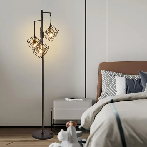 Vista 7 de Lámpara de pie regulable para sala de estar, lámpara de pie rústica de 3 luces, lámpara de pie moderna y brillante, lámpara de pie industrial