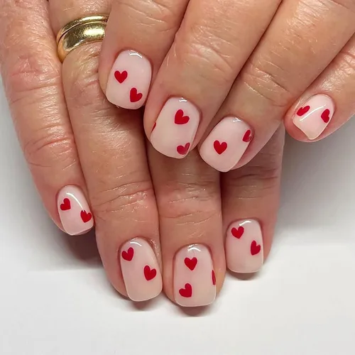 Vista 20 de Uñas postizas a presión para San Valentín, uñas postizas cortas cuadradas MABKJLF nude con diseños de labios, cobertura completa, pegamento