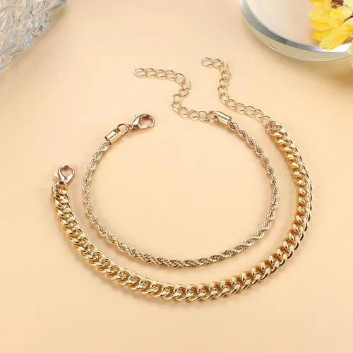 Vista 7 de FINREZIO 6 pulseras de cadena de oro para mujer, pulsera cubana con cuentas de eslabones de clip de papel, pulsera de cadena de cable grueso