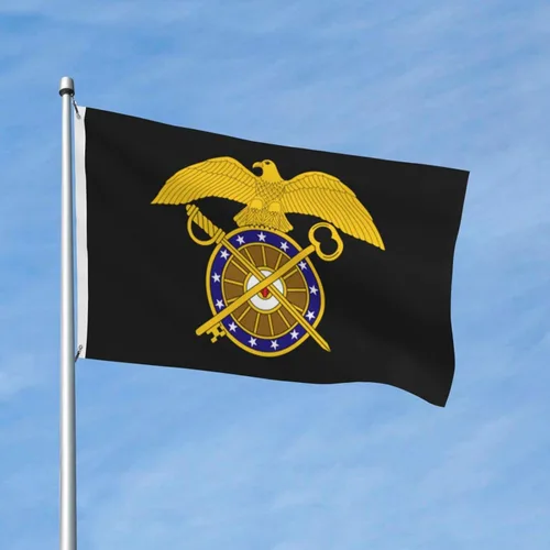 Vista 2 de Bandera de Insignia de rama del Cuerpo de Intendente de Estados Unidos, 3 x 5 pies, poliéster duradero de doble cara, divertida pancarta decorativa