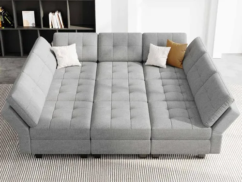 Vista 15 de Belffin Sofá Seccional Modular con Almacenamiento Sofá Cama Seccional Modular para Sala de Estar Azul