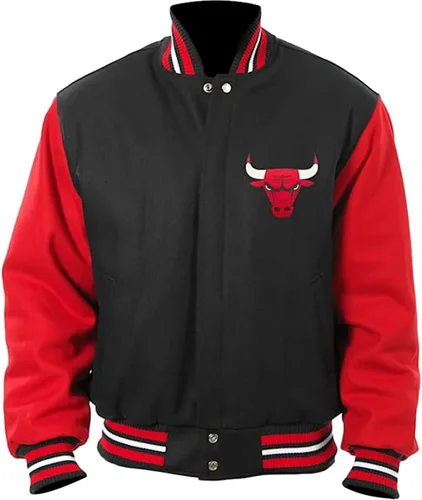 Vista 2 de La-Mejor Chaqueta de bombardero vintage Chicago para hombre, ultra Game Letterman Varsity de lana negra, piel sintética y piel Bull Jacket
