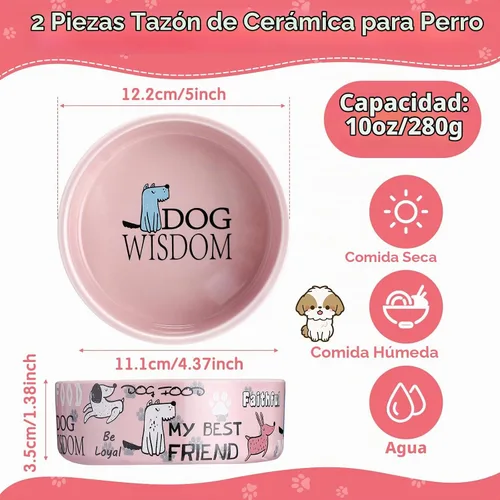 Vista 2 de Maxcheck - 2 cuencos de cerámica para perros pequeños, 5 pulgadas, color Rosa