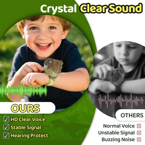 Vista 6 de Vvinca Walkie Talkies de dinosaurio para niños, paquete de 2 – Juguetes de juguete al aire libre para niños de 3 a 12 años, 1000 pies de largo
