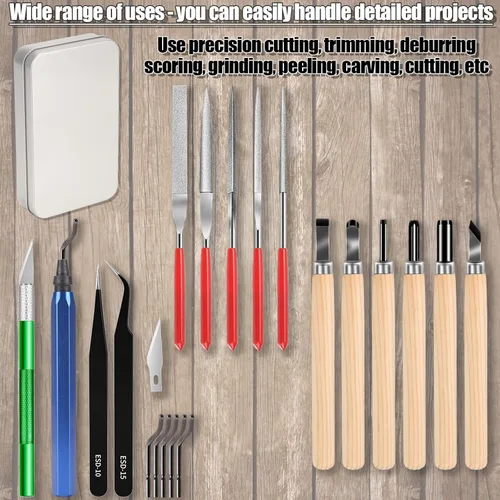 Vista 6 de 25 piezas de precisión con herramienta de desbarbado, cuchillo de manualidades, lima manual, cuchillo de tallado adecuado para lijar, tallar
