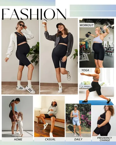 Vista 2 de BLONGW Pantalones cortos de maternidad para mujer sobre la barriga para verano, yoga, ciclismo, entrenamiento, correr, pantalones cortos