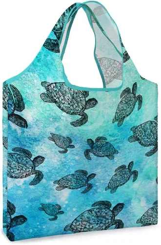 Vista 7 de WIRESTER Bolsa de comestibles reutilizable para mujer, bolsa de compras plegable, bonita bolsa de hombro, bolsa de playa Barnyard Pollo Gallos Verde
