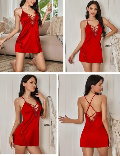 Vista 6 de Avidlove Camisón de encaje de satén para mujer, camisón de encaje y babydoll