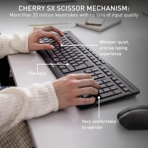 Vista 2 de Combo de escritorio CHERRY Stream, teclado inalámbrico y mouse Conexión de 2,4 GHz, teclas silenciosas, diseño delgado, escritura cómoda, funciona