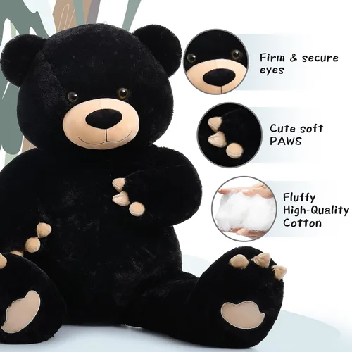 Vista 7 de MorisMos Oso de peluche gigante de 5 pies, 59 pulgadas, oso de peluche negro grande para decoración de fiesta de baby shower, regalo de animal