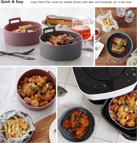 Vista 8 de Olla de silicona prémium para freidora de aire, tazón, cesta, accesorios para horno para freidoras de aire seguras para alimentos, fácil de limpiar