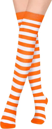 Vista 5 de Benefeet Sox Medias altas hasta el muslo a rayas por encima de la rodilla, calcetines de tubo con rayas de colores para cosplay, Halloween, fiesta