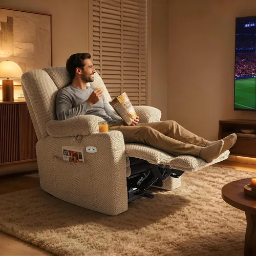 Vista 2 de MCombo Zero Gravity Silla Reclinable Eléctrica con Masaje de Calor y Vibración, Silla Reclinable con Puertos USB y Tipo C, Portavasos para Sala
