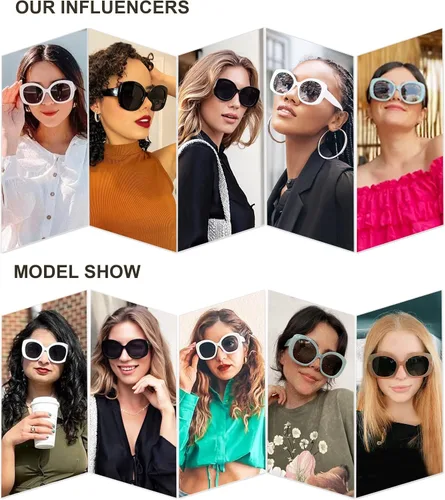 Vista 2 de SOJOS Gafas de sol redondas de moda para mujer, retro, de gran tamaño, cuadradas, elegantes, grandes, para mujer, SJ2212
