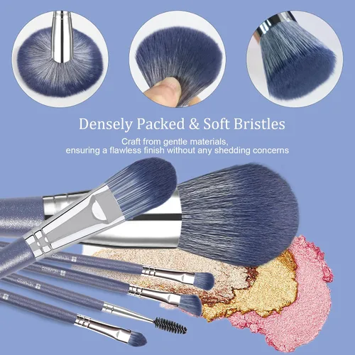 Vista 3 de Brochas de Maquillaje, HEYMKGO Juego de 16 Brochas de Maquillaje Profesionales Sintéticas para Base Difuminado Rubor Brochas Faciales, Kit de Azul