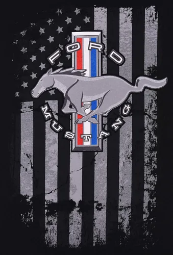 Vista 2 de JH DESIGN GROUP Ford Mustang - Camiseta de cuello redondo con bandera estadounidense desgastada para hombre