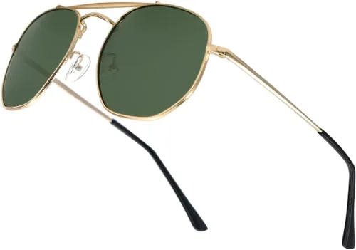 Vista 2 de Zeelool Gafas de sol polarizadas de aviador para hombres y mujeres, marco de metal cuadrado de gran tamaño, tonos negros retro SM0024
