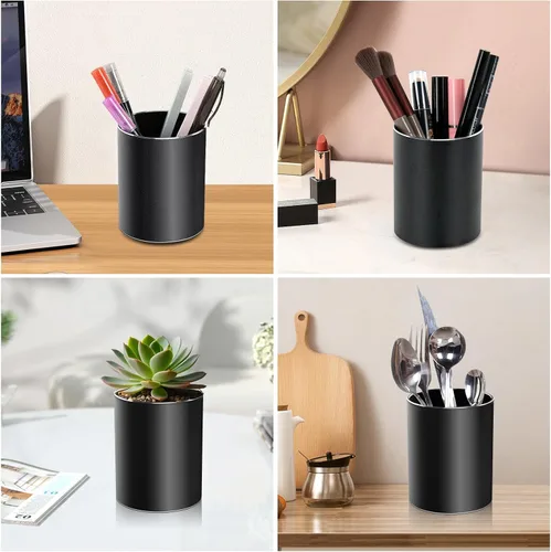 Vista 4 de Regalos cristianos, soporte de metal para bolígrafo, soporte de aluminio para escritorio, organizador de escritorio redondo y taza de lápiz negra